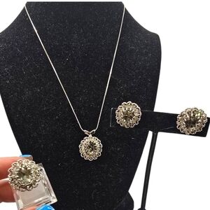 Rare Vintage LIND-GAL Parure Set | Smoky Quartz Glass & Halo Rhinestone Sunburst